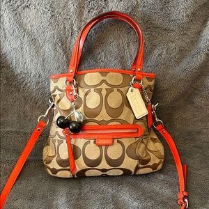 Coach Brown and Orange Signature Shoulder Bag